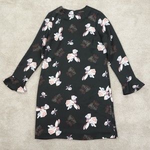 Banana Republic Dress Women's Size 0 Black Floral Chiffon Bell Sleeve Zip